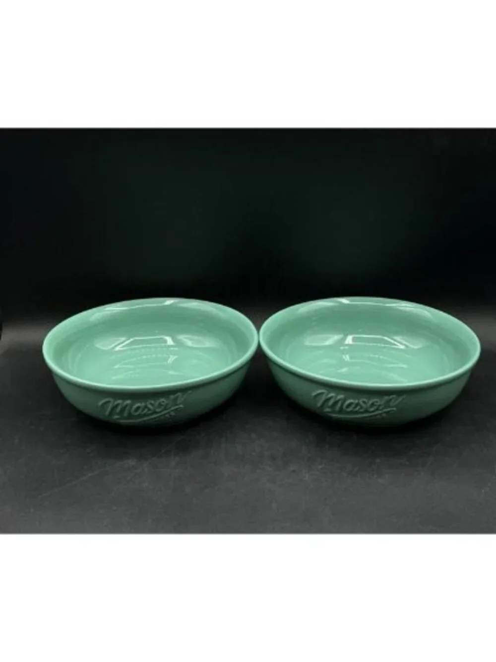 2 Mason Craft and More 8” Teal Green Soup Serving Bowls Classic Mason Jar Style